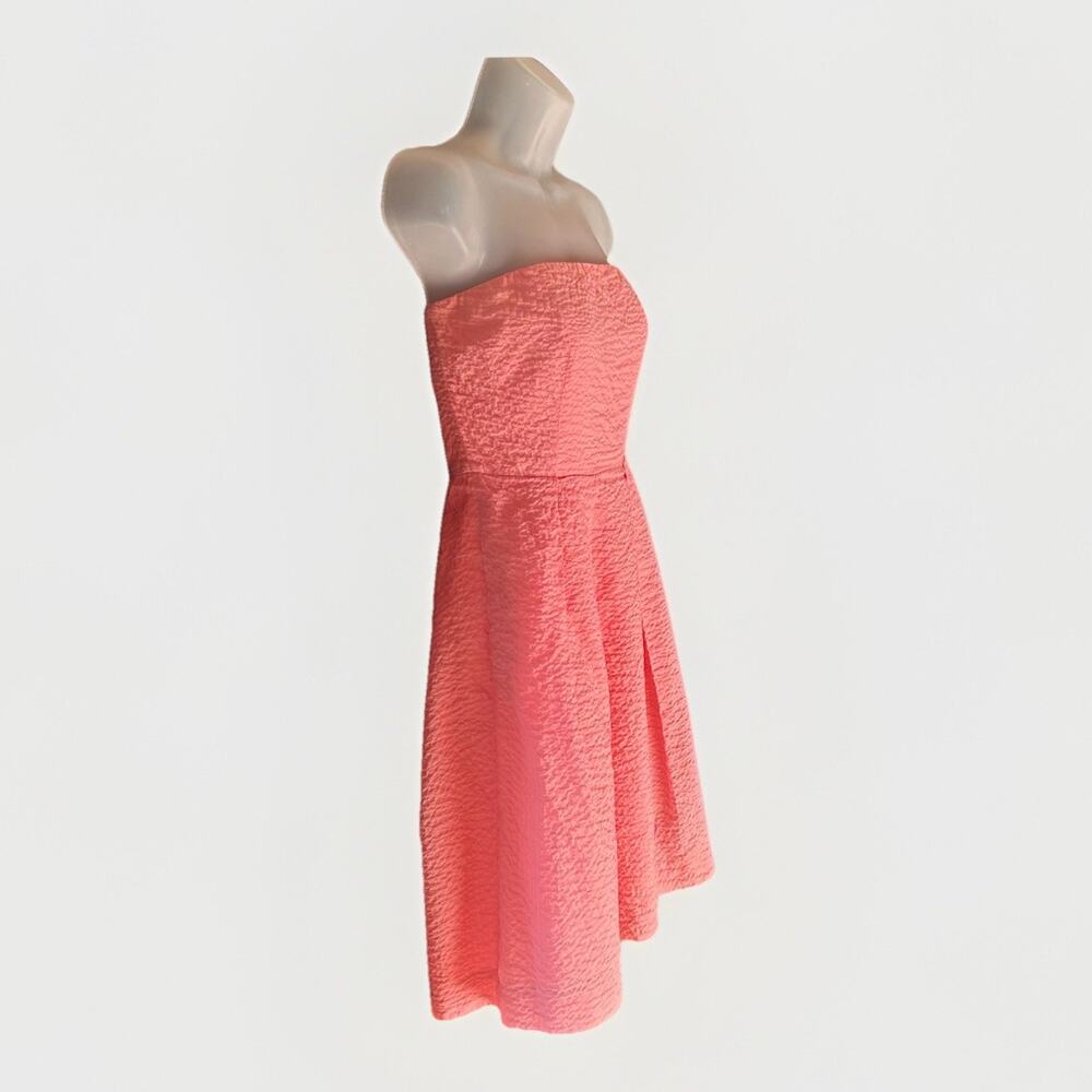 J. CREW Seersucker Strapless Dress Size 6 Coral Pink Cotton Romantic Coastal - Picture 3 of 13